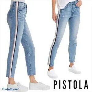 Womens Pistola Blue Nico High-Rise Sporty Side Leg Stripe Denim Jean 26